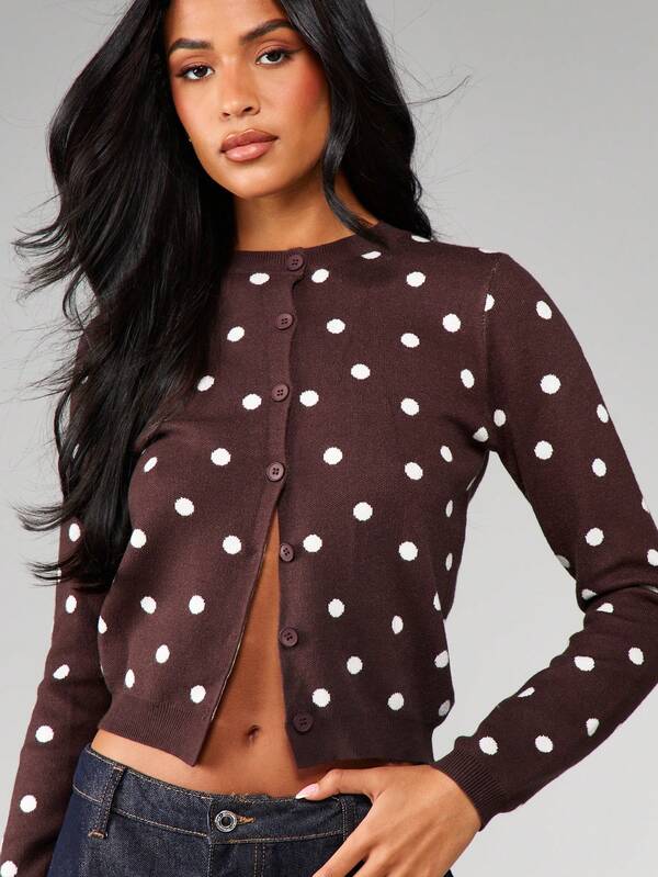 MISSGUIDED Polka Dot Button Front Cardigan