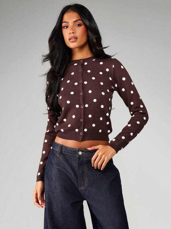 MISSGUIDED Polka Dot Button Front Cardigan