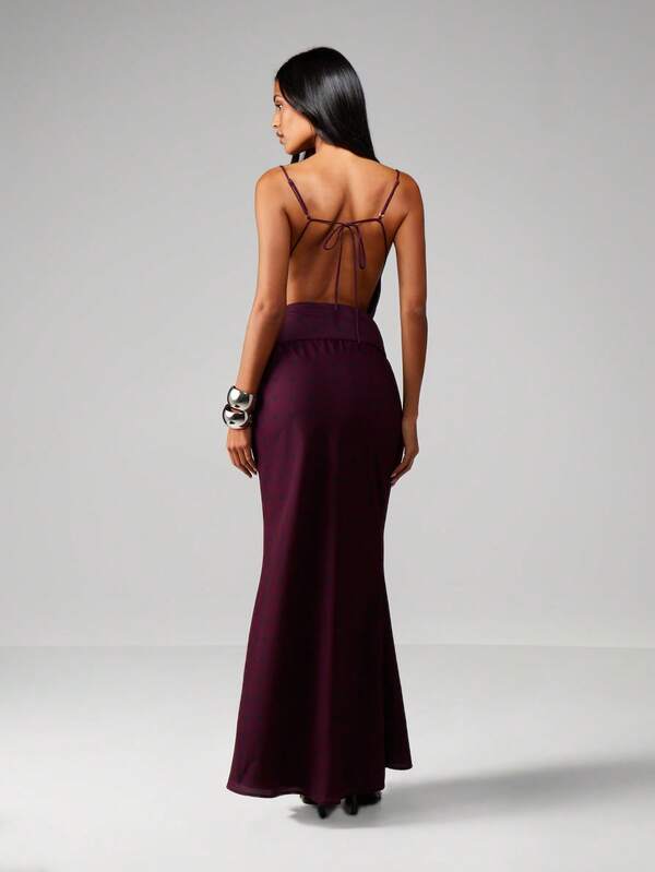 MISSGUIDED Polka Dot Cowl Neck Maxi With Waist Tie