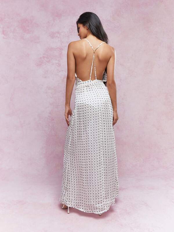 MISSGUIDED Polka Dot Cowl Neck Open Front Maxi Top With Tie Scarf