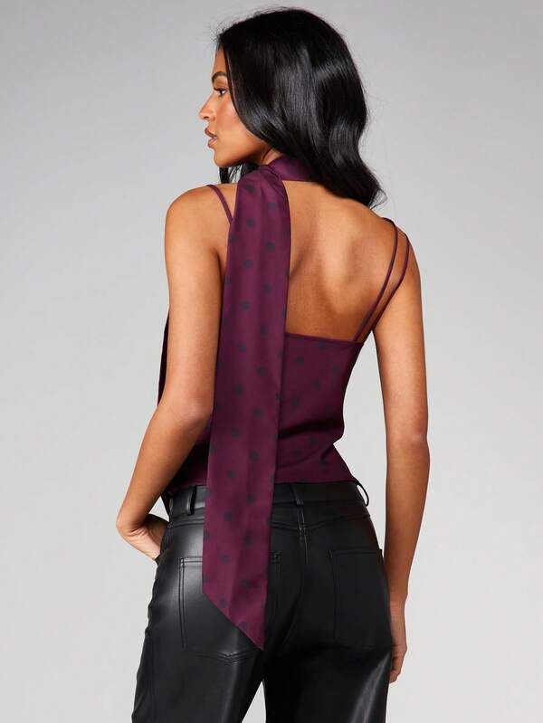 MISSGUIDED Polka Dot Cowl Neck Tank With Halter Scarf