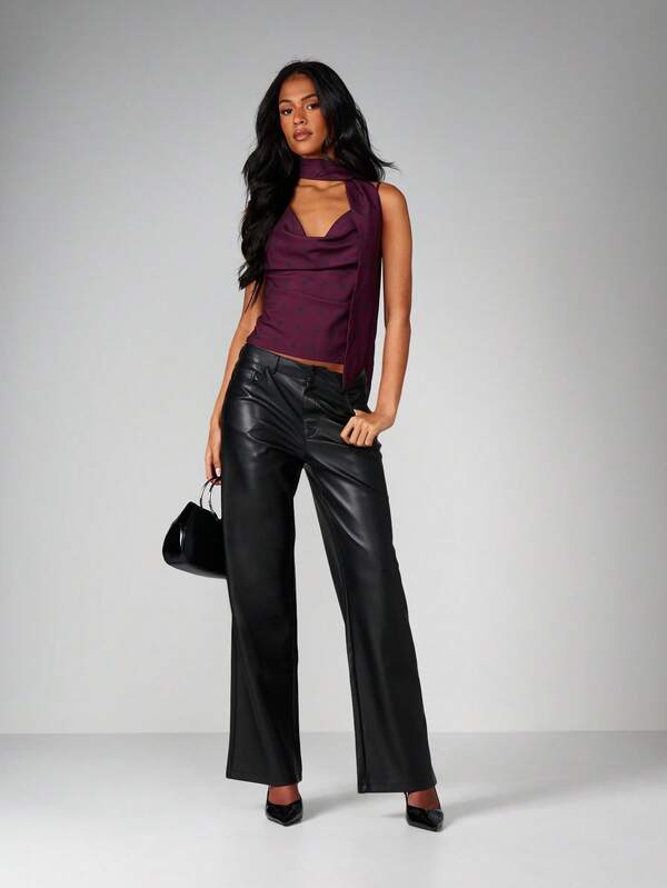MISSGUIDED Polka Dot Cowl Neck Tank With Halter Scarf
