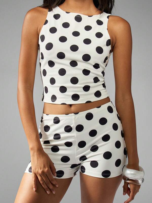 MISSGUIDED Polka Dot Crop Top And Shorts Coord Set