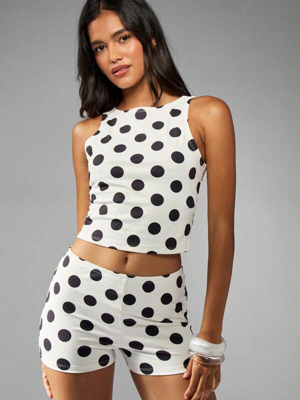 MISSGUIDED Polka Dot Crop Top And Shorts Coord Set