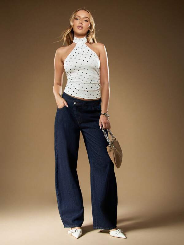 MISSGUIDED Polka Dot High Neck Halter Top