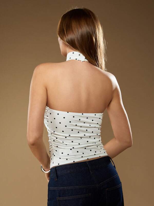 MISSGUIDED Polka Dot High Neck Halter Top