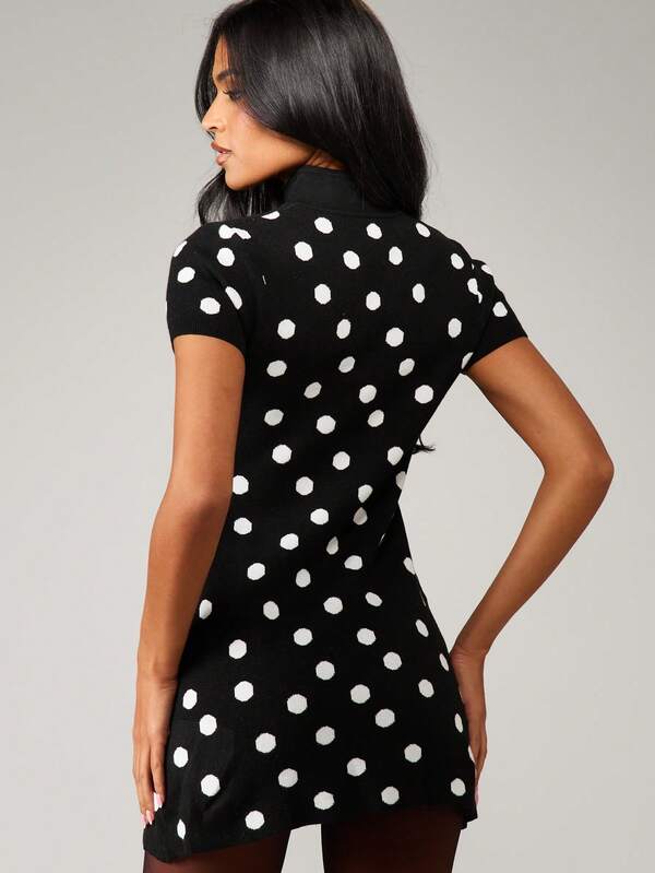 MISSGUIDED Polka Dot Knit Mini Dress With Keyhole Neckline
