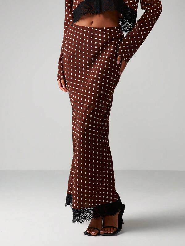 MISSGUIDED Polka Dot Lace Trim Co Ord Set