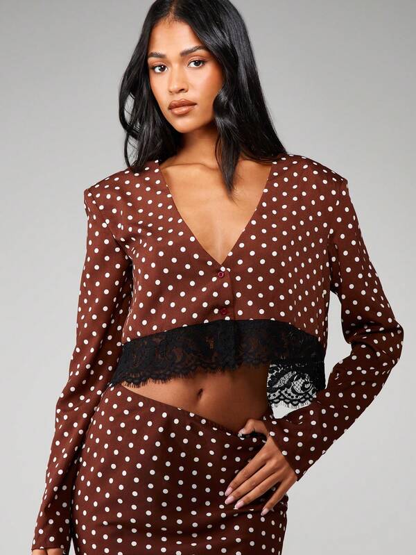 MISSGUIDED Polka Dot Lace Trim Co Ord Set