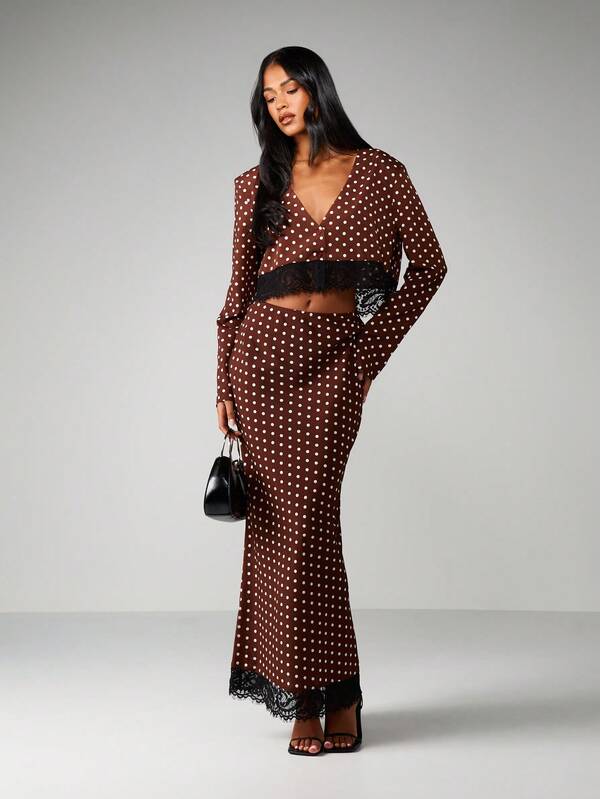 MISSGUIDED Polka Dot Lace Trim Co Ord Set