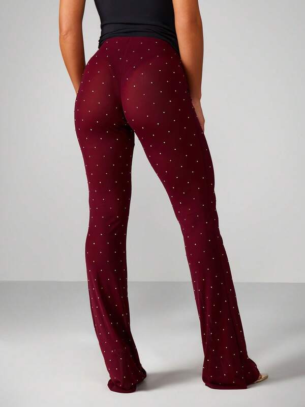 MISSGUIDED Polka Dot Mesh Flare Pants With Bell Bottom