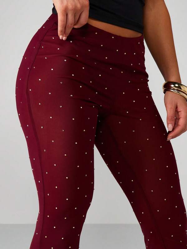 MISSGUIDED Polka Dot Mesh Flare Pants With Bell Bottom