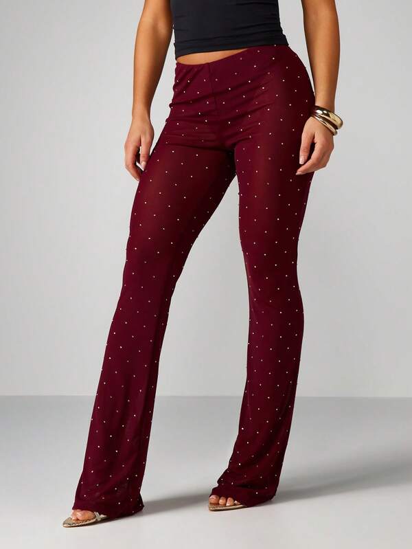 MISSGUIDED Polka Dot Mesh Flare Pants With Bell Bottom