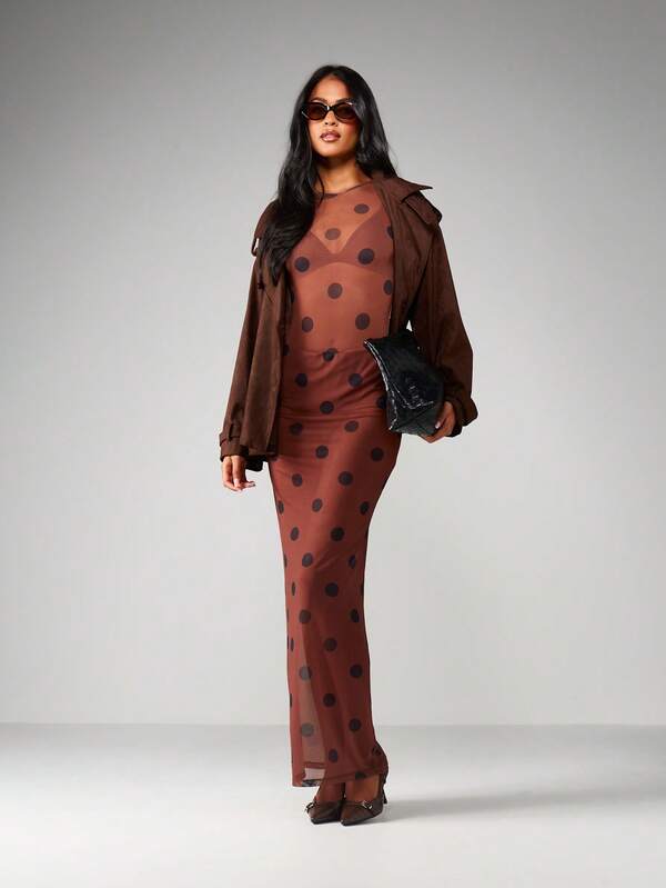 MISSGUIDED Polka Dot Mesh Long Sleeve Bodysuit