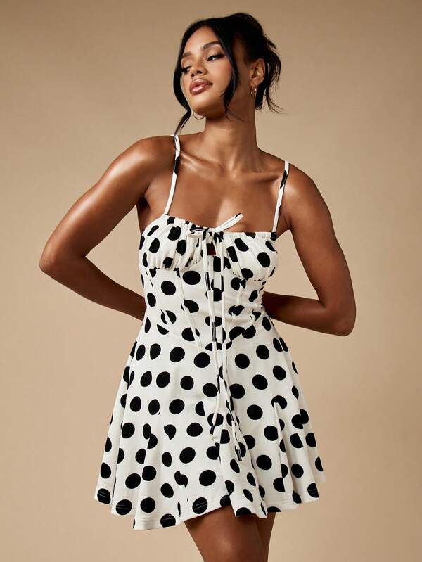 MISSGUIDED Polka Dot Mini Dress With Ruched Bust And Spaghetti Straps