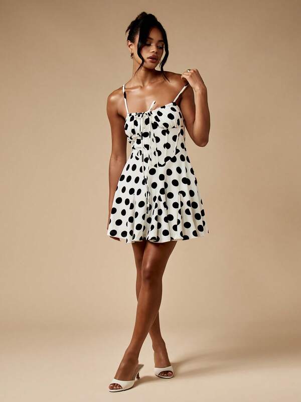MISSGUIDED Polka Dot Mini Dress With Ruched Bust And Spaghetti Straps