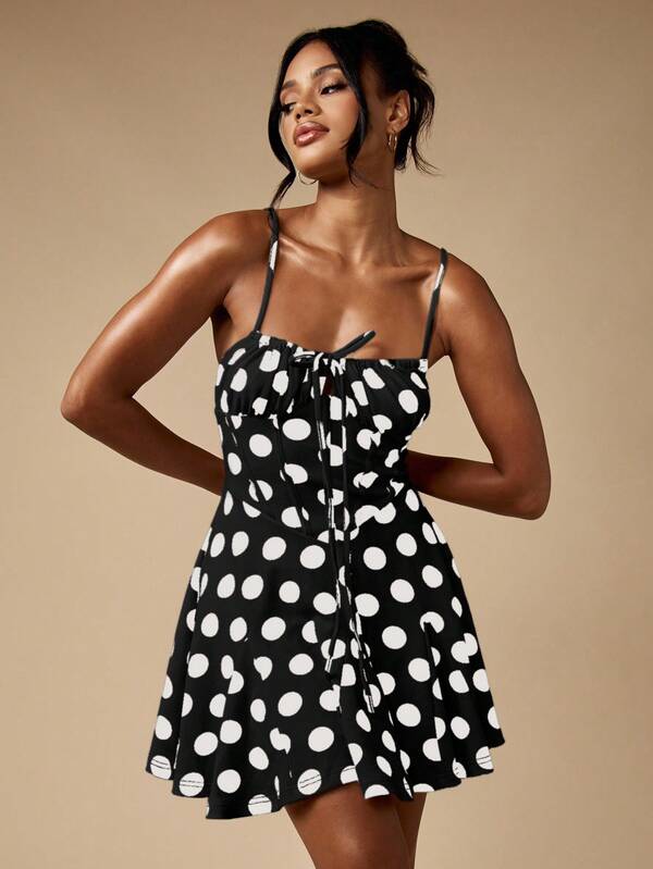 MISSGUIDED Polka Dot Mini Dress With Ruched Bust And Flutter Hem