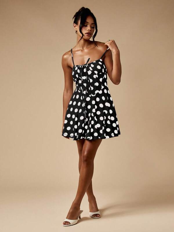 MISSGUIDED Polka Dot Mini Dress With Ruched Bust And Flutter Hem
