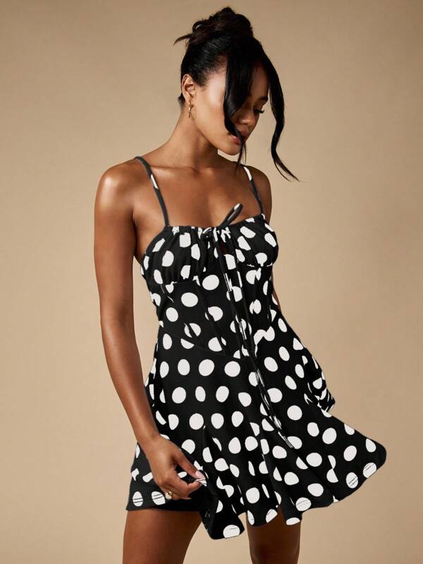 MISSGUIDED Polka Dot Mini Dress With Ruched Bust And Flutter Hem