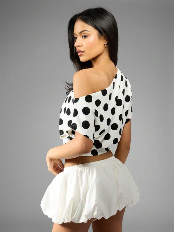 MISSGUIDED Polka Dot Off Shoulder Crop Top Blouse