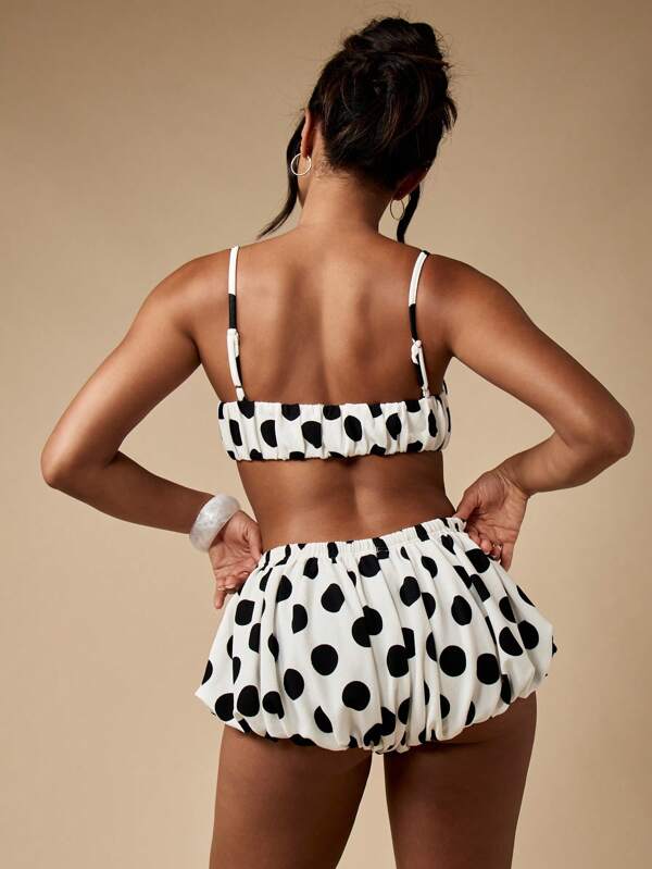 MISSGUIDED Polka Dot Two Piece Outfit With Bandeau Top And Bloomer Shorts