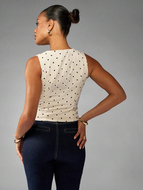 MISSGUIDED Polka Dot Waistcoat With Oversized Collar And Buttons