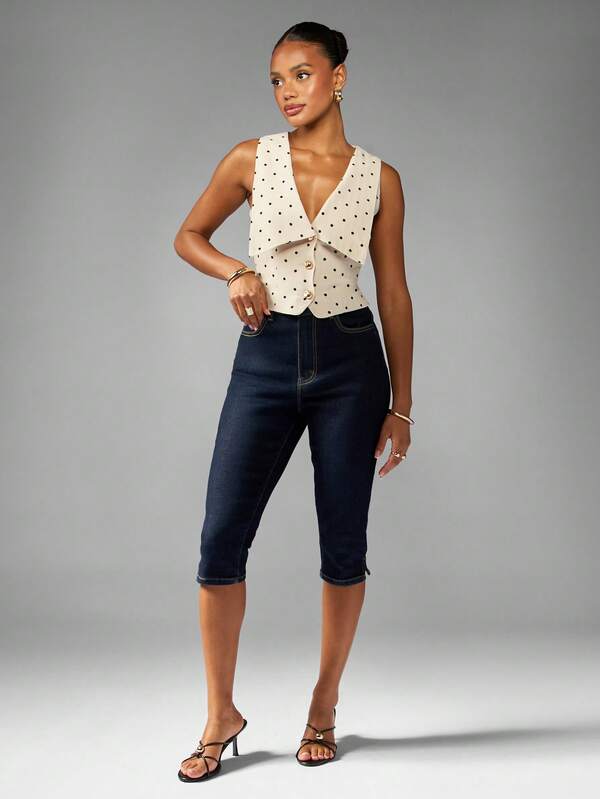MISSGUIDED Polka Dot Waistcoat With Oversized Collar And Buttons