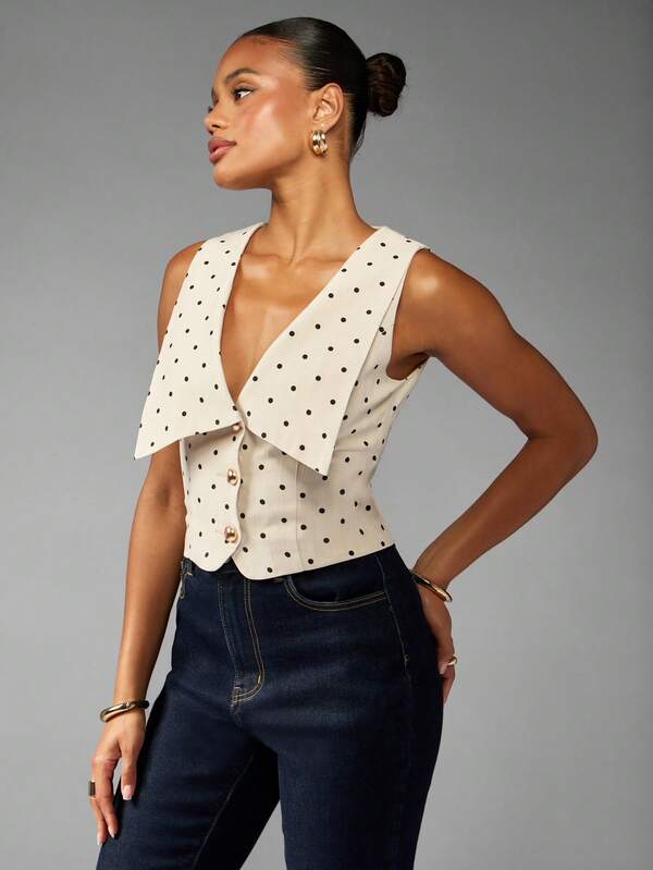 MISSGUIDED Polka Dot Waistcoat With Oversized Collar And Buttons