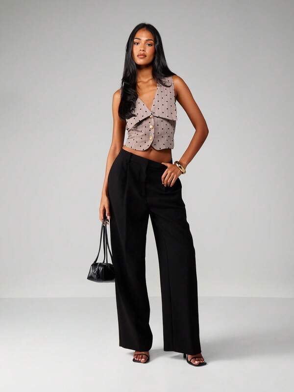 MISSGUIDED Polka Dot Waistcoat With Oversized Collar And Button Front