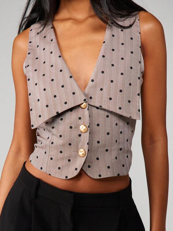 MISSGUIDED Polka Dot Waistcoat With Oversized Collar And Button Front