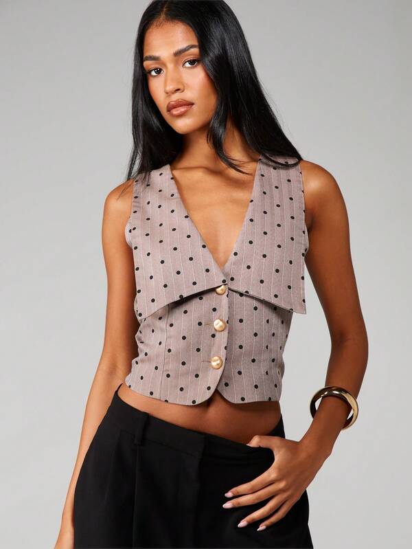MISSGUIDED Polka Dot Waistcoat With Oversized Collar And Button Front