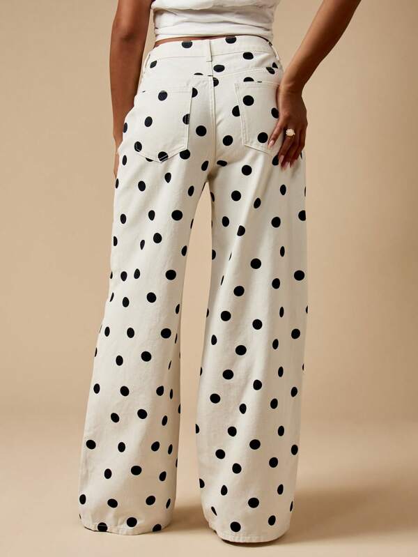 MISSGUIDED Polka Dot Wide Leg High Waisted Retro Style Jeans