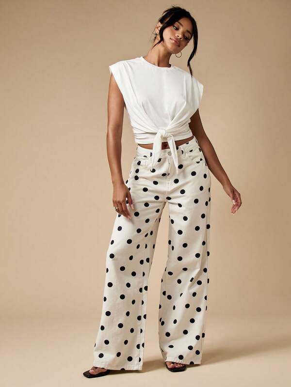 MISSGUIDED Polka Dot Wide Leg High Waisted Retro Style Jeans