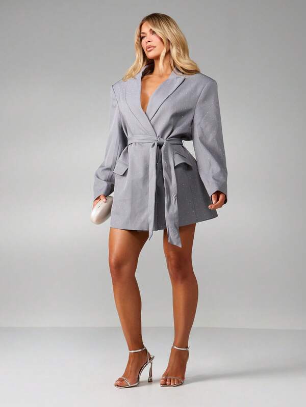 MISSGUIDED Polka Dot Wrap Blazer Dress With Tie