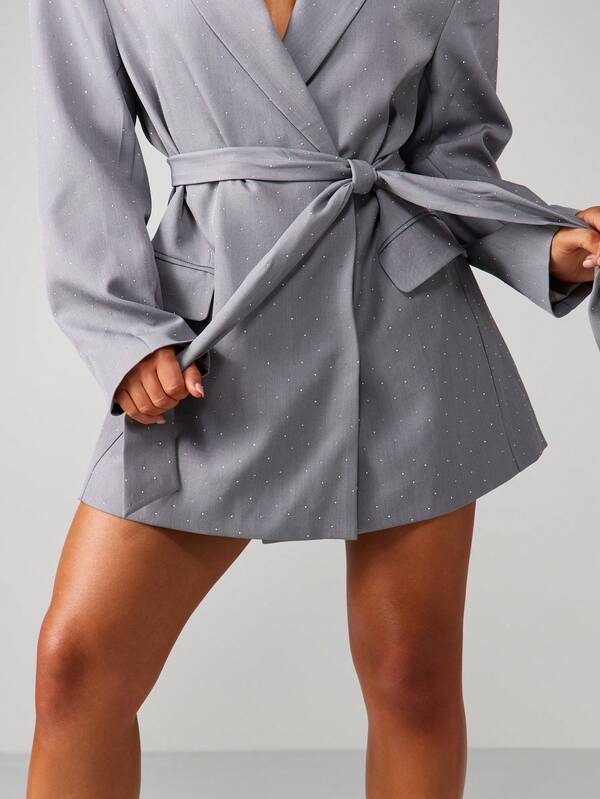 MISSGUIDED Polka Dot Wrap Blazer Dress With Tie