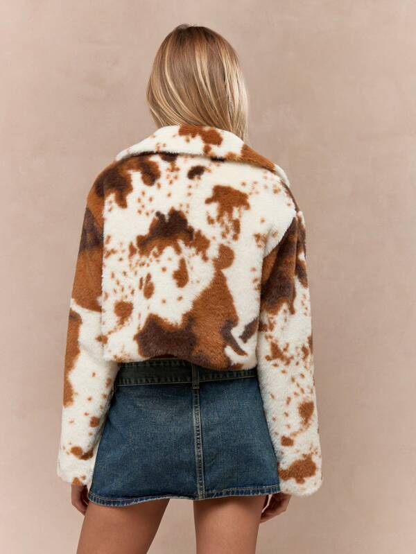 MISSGUIDED Premium Faux Fur Crop Coat With Western Cowgirl Print