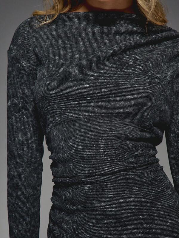 MISSGUIDED Printed Asymmetric Drape Long Sleeve Bodycon Mini Dress