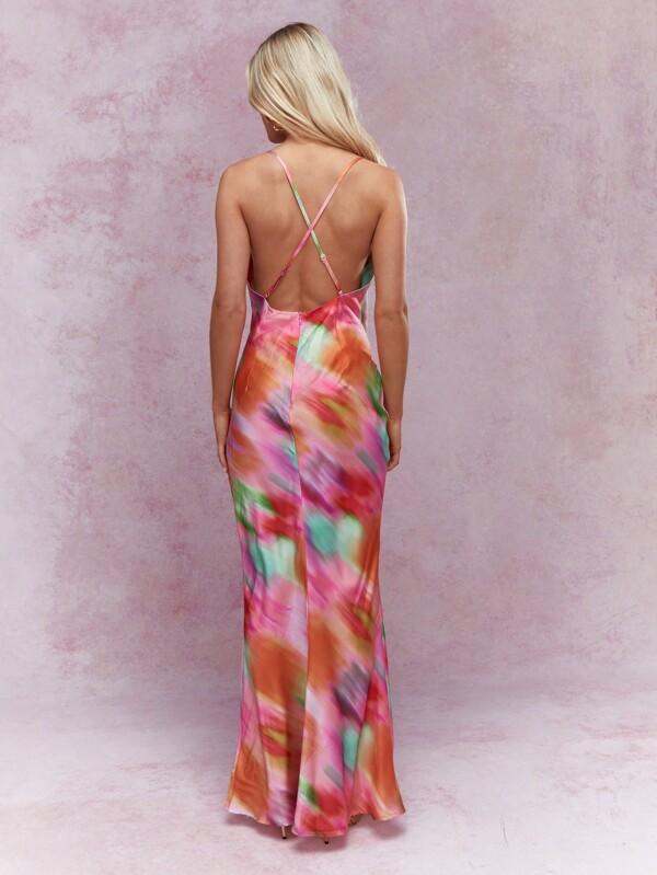 MISSGUIDED Printed Twist Front Cut-Out Cami Maxi Dress Cute Sundress