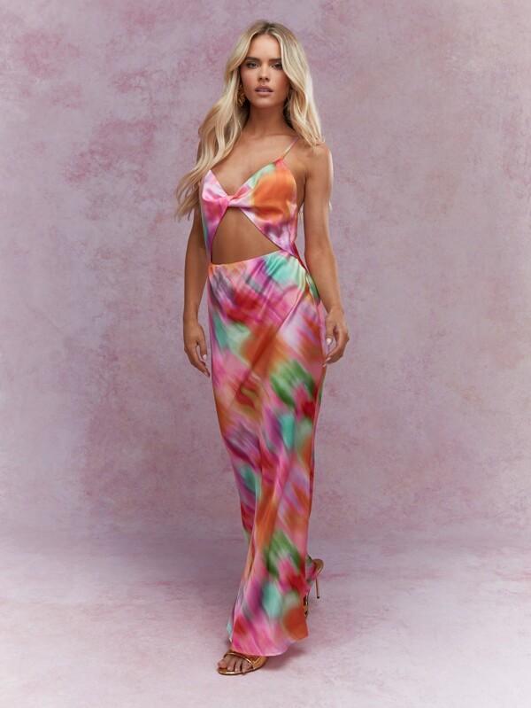 MISSGUIDED Printed Twist Front Cut-Out Cami Maxi Dress Cute Sundress