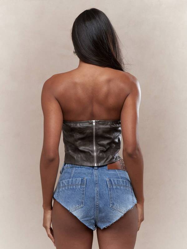 MISSGUIDED PU Zip Closure Back Corset Bandeau Crop Top