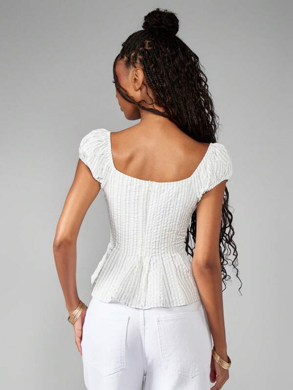 MISSGUIDED Puff Sleeve Corset Style Ruched Blouse