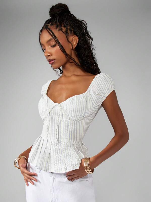MISSGUIDED Puff Sleeve Corset Style Ruched Blouse