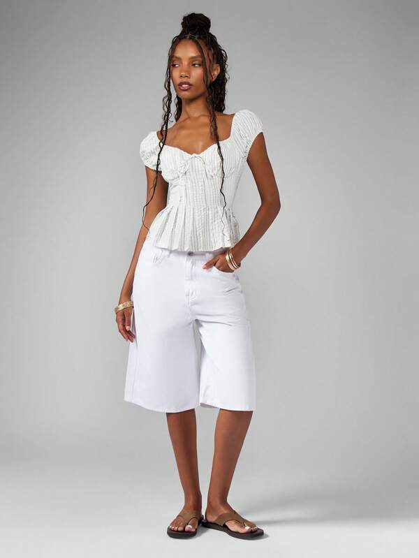 MISSGUIDED Puff Sleeve Corset Style Ruched Blouse