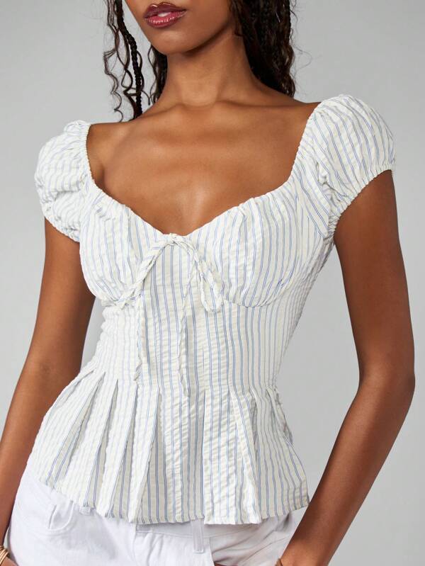 MISSGUIDED Puff Sleeve Corset Style Ruched Blouse