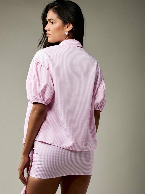 MISSGUIDED Puff Sleeve Gingham Two Piece Set With Mini Skirt