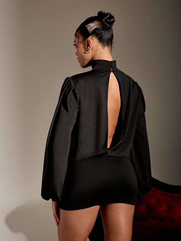 MISSGUIDED Puff Sleeve Mini Dress With Choker And Cowl Neck