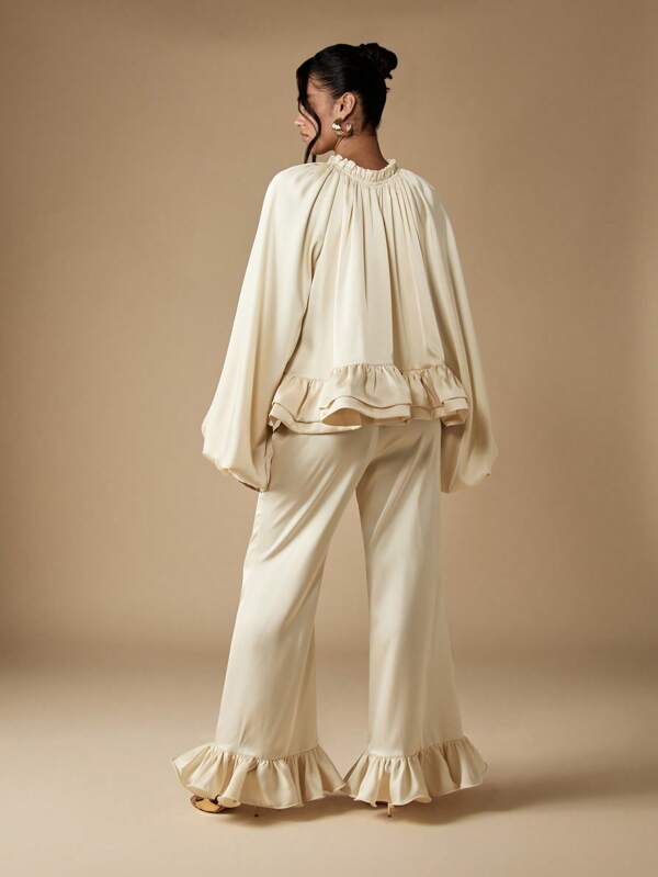 MISSGUIDED Puff Sleeve Top With Ruffle Hem Palazzo Pants