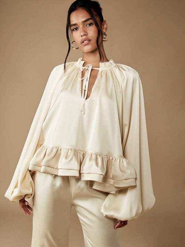 MISSGUIDED Puff Sleeve Top With Ruffle Hem Palazzo Pants