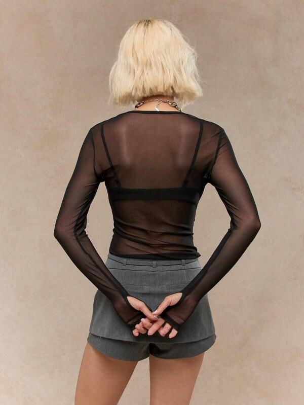 MISSGUIDED Punk Sheer Mesh Thumb Hole Long Sleeve Boat Neck Top