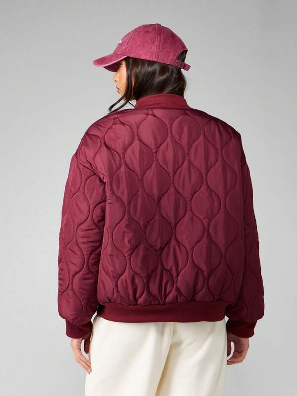 MISSGUIDED Quilted Bomber Jacket With Ribbed Trim And Zipper Closure